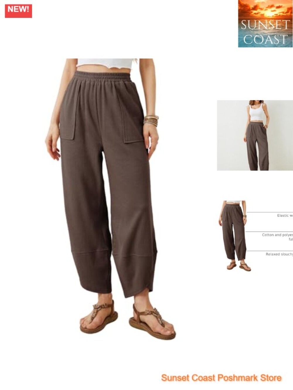 Women's Wide Leg Harem Pants Elastic Waist Pull On Palazzo Casual Slouchy